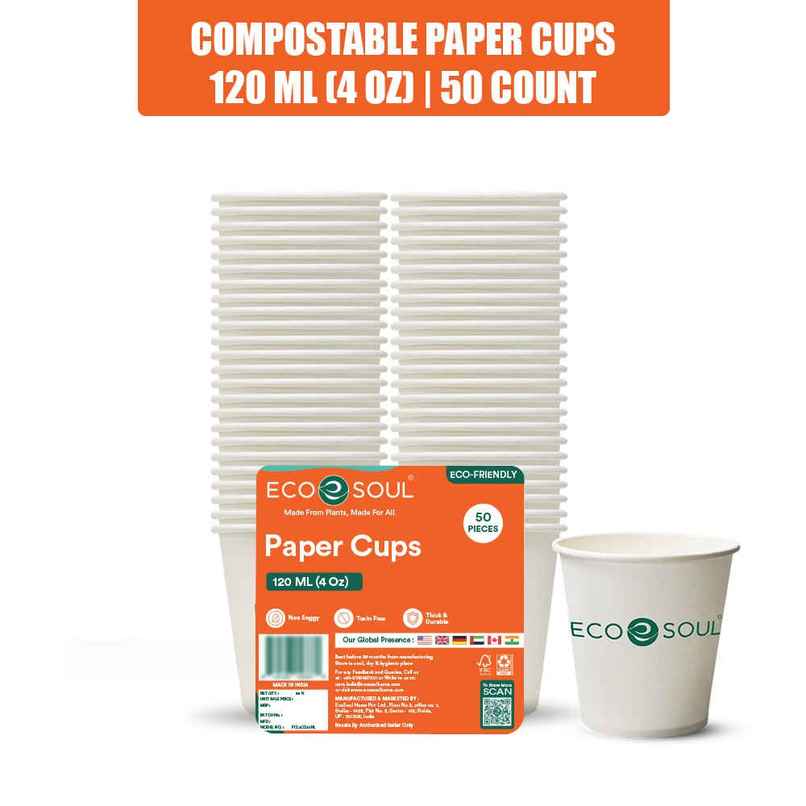 ECO SOUL | Disposable Paper Cups/Glasses | 120 ml | Standard | 50 Count