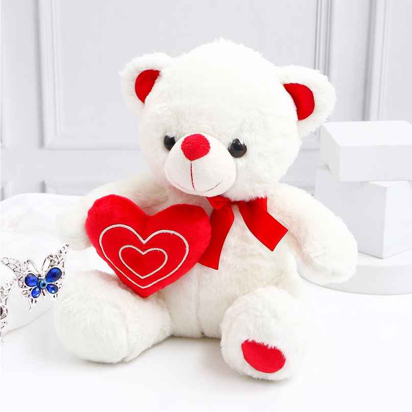 Archies White Teddy Bear with Red Heart - 30 cm