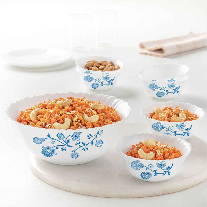 Larah by Borosil Azure Pudding Set | Opalware Crockery for Dining & Gifting Bowl Set
