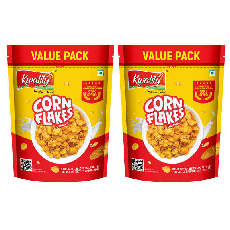 Kwality Golden Corn Flakes - Crispy And Delicious Breakfast Cereal Made With Truly Natural Corn