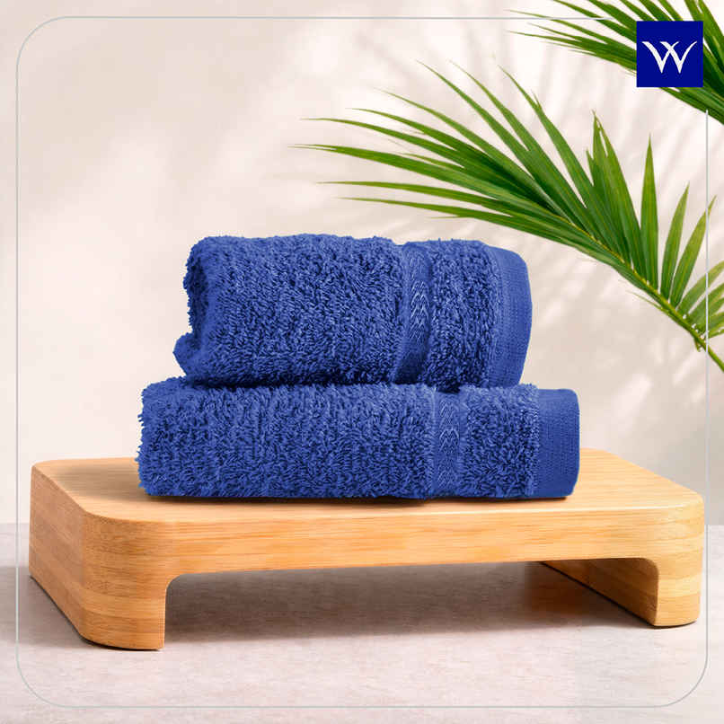 Welspun Quick Dry Cotton Dobby Weave Super Absorbent Ultra Soft Hand Towels Set | Navy Blue