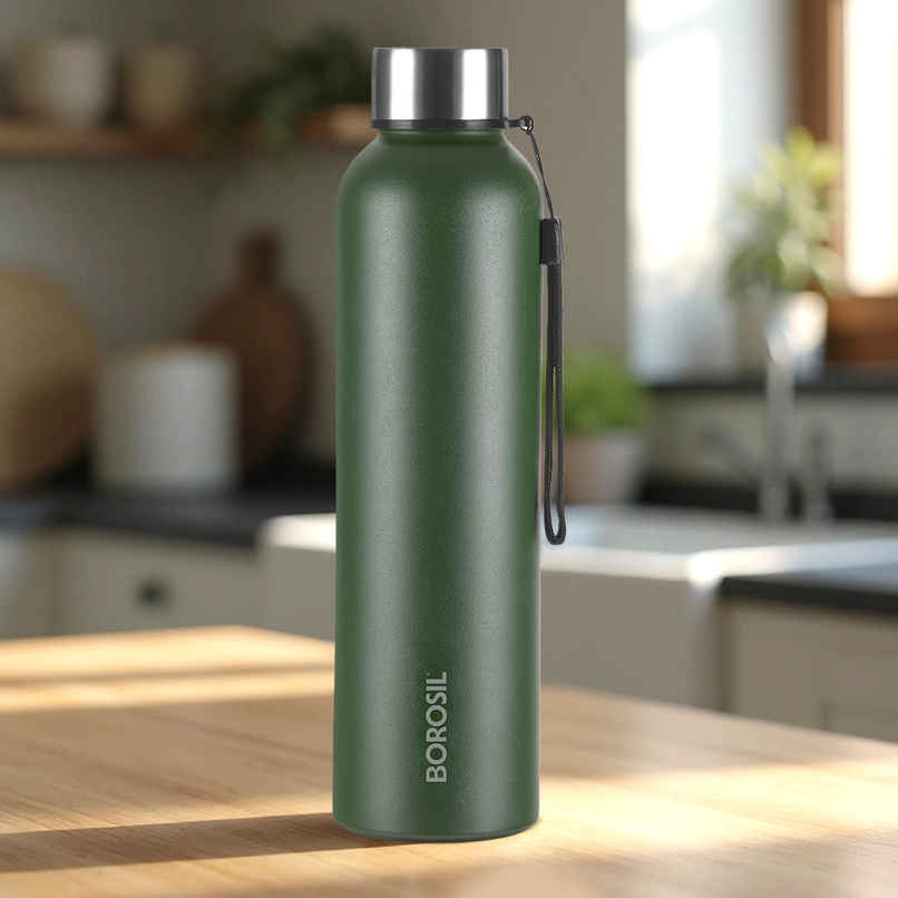 Borosil Laguna Single Wall Stainless Steel Water Bottle | Green | 1 L