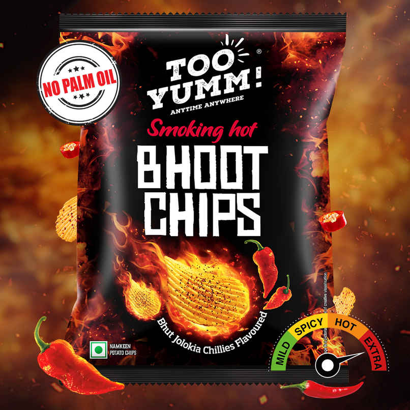 Too Yumm Smoking Hot Bhoot Potato Chips, No Palm Oil Healthy Spicy Chips, 35% Less Saturated Fats