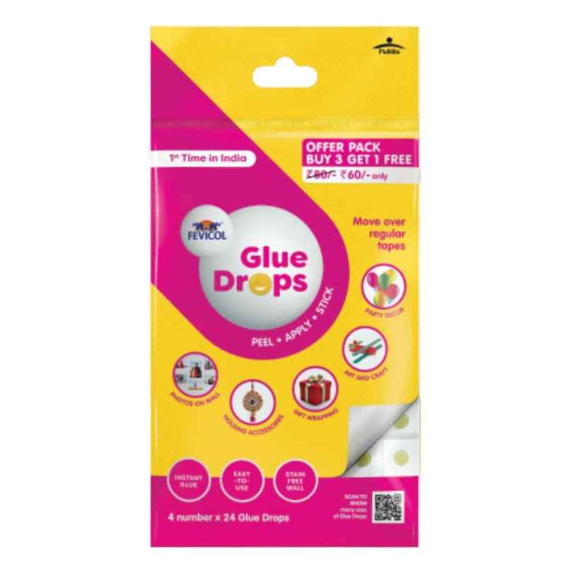Fevicol Glue Drops For Instant And Non Messy, Easy To Use Just Peel, Apply Stick 3+1 Free 96 Drops