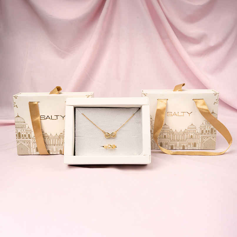 Salty Infinity Mothers Love Golden Crystal Necklace and Ring set for Mothers Day | Gold