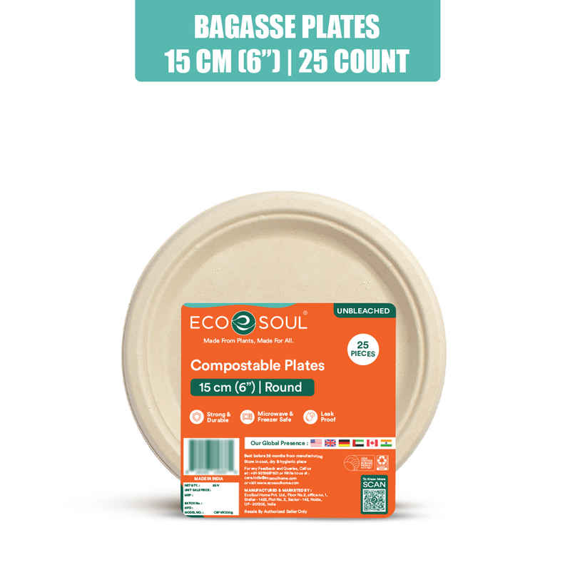 Sugarcane Fibre Disposable Plate | 6 inch | Round Sugarcane Fibre Disposable Plate | 6 inch | Round