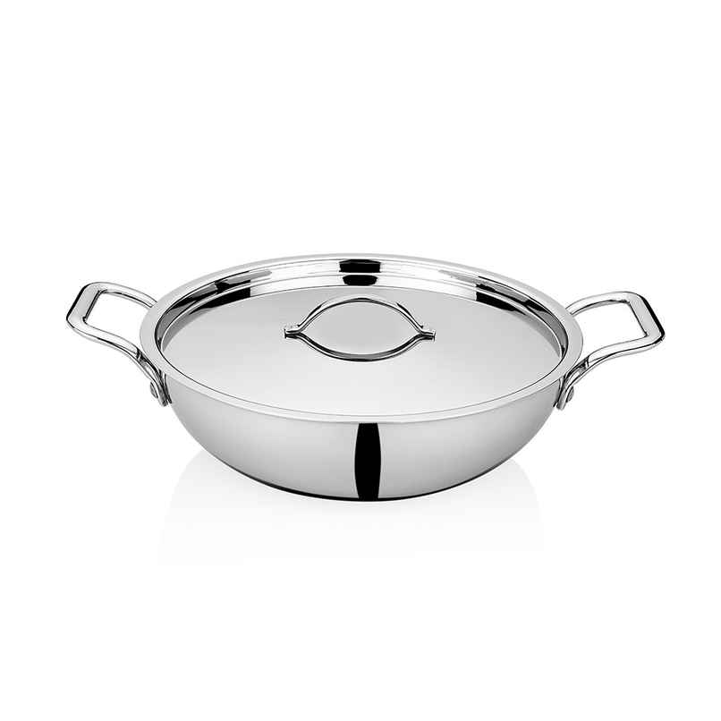 Bhalaria Triply Stainless Steel Kadai | 24 cm | 2.5 L | Glass Lid | Gas & Induction Compatible