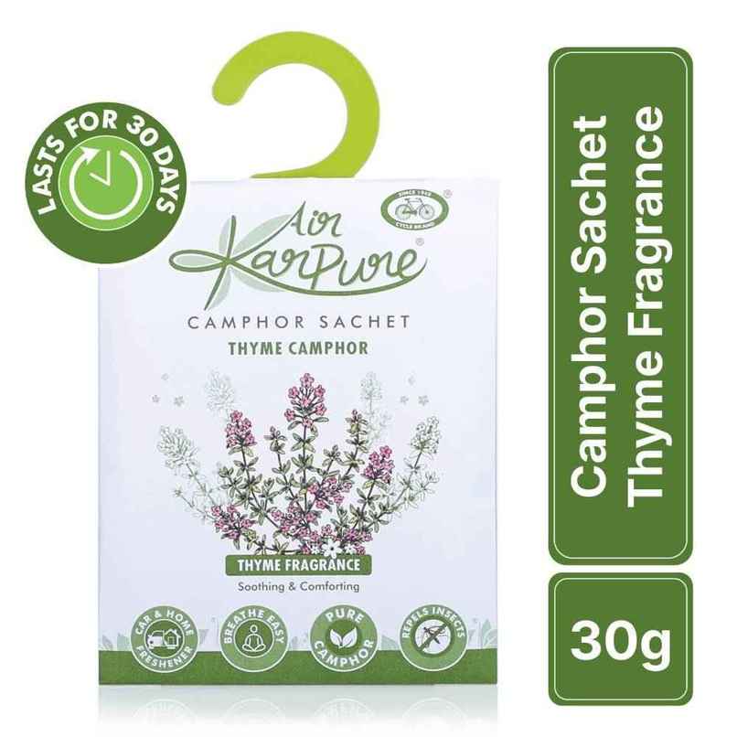 Thyme Camphor Sachet by Air Karpure | Car, Bathroom, Wardrobe & Room Freshener |From House of Cycle Thyme Camphor Sachet by Air Karpure | Car, Bathroom, Wardrobe & Room Freshener |From House of Cycle