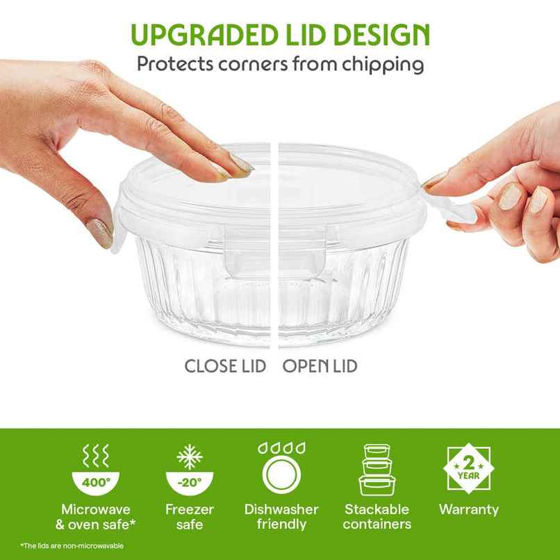 Borosil 620ml Fluted Klip N Store Round Food Storage Container Borosilicate Glass Microwave Safe Borosil 620ml Fluted Klip N Store Round Food Storage Container Borosilicate Glass Microwave Safe