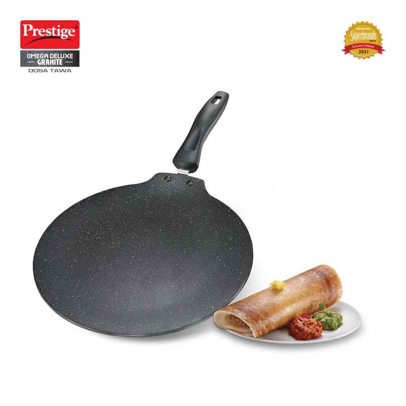 Prestige Omega Deluxe Granite Aluminium Non-Stick Cookware Dosa Tawa 30cm,Metal Spoon Friendly,Black