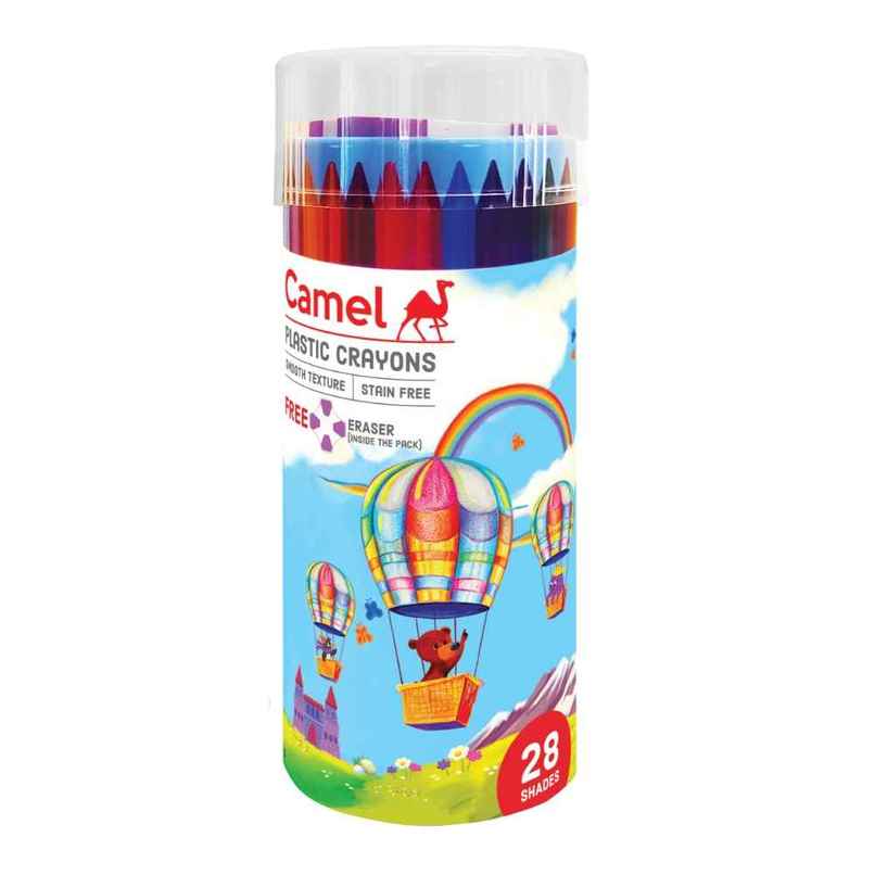 Camel Plastic Crayons Assorted Tin | Hexagonal | 28 Shades