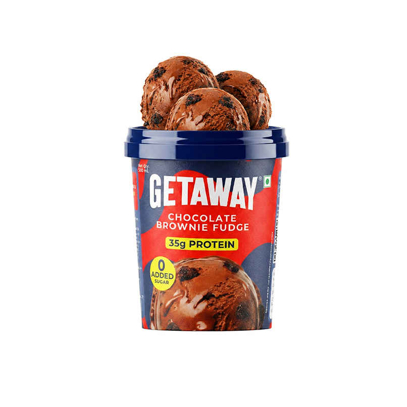 Getaway Chocolate Brownie Fudge High Protein Ice Cream Tub | Zero Added Sugar