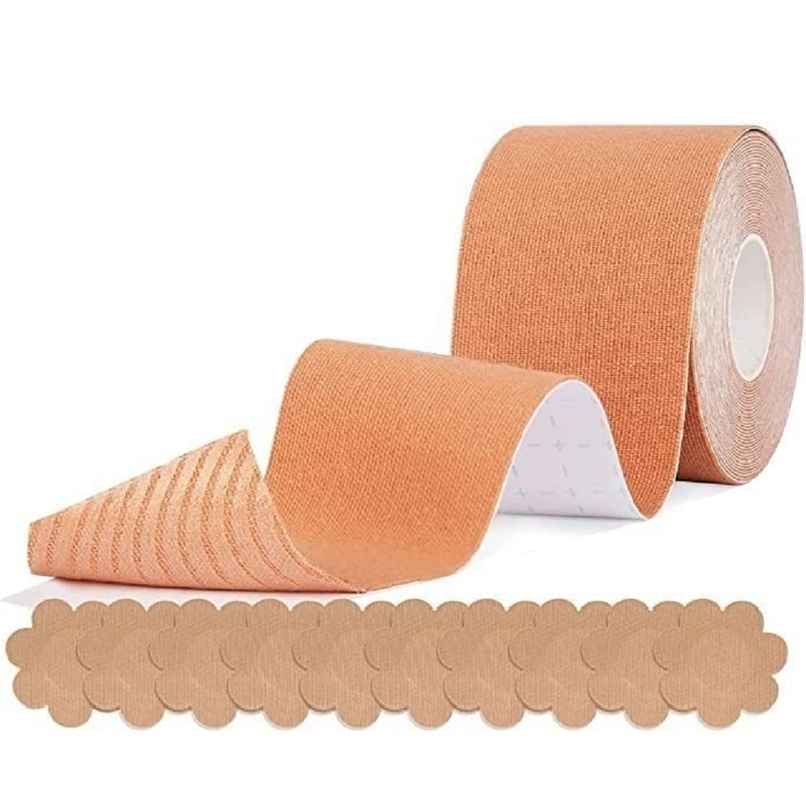 Bronson Professional Breast Roll Tape With 10 Nipple Covers | Cotton, Free Size, Skin Colour