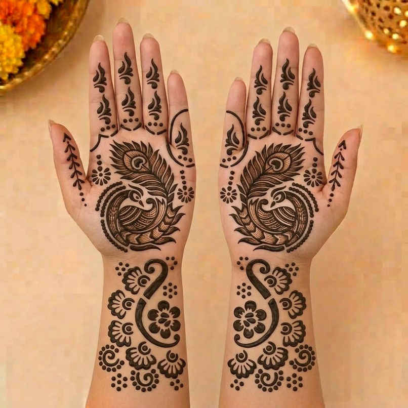 Peacock Feather Elegance Mehendi Stencil | ServDharm
