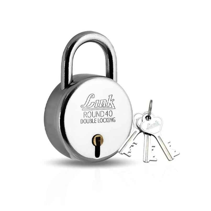 Link New Round Stainless Steel 40 mm Padlock with 3 Keys Link New Round Stainless Steel 40 mm Padlock with 3 Keys