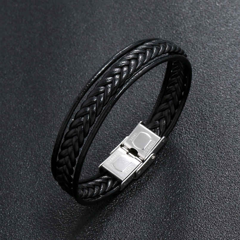 Estailo Fashion DualBraid Leather Bracelet Sleek DoubleLayer Wristband for Mens | MB00004