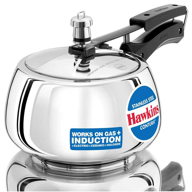 Hawkins 3 Litre Contura Pressure Cooker Stainless Steel Inner Lid Cooker Induction Cooker - Silver Hawkins 3 Litre Contura Pressure Cooker Stainless Steel Inner Lid Cooker Induction Cooker - Silver