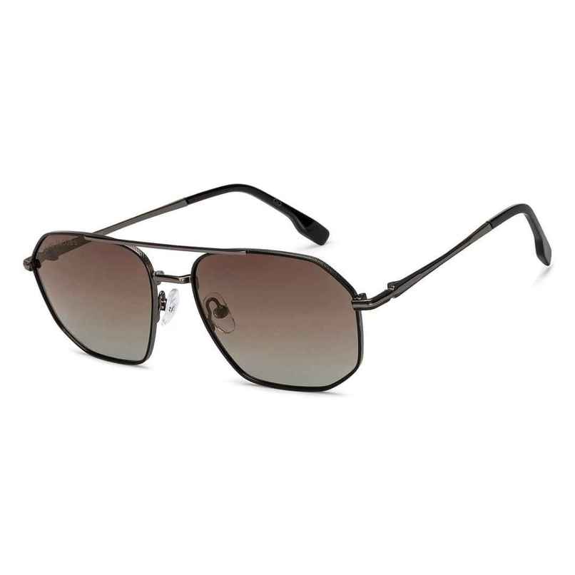 John Jacobs By Lenskart Unisex Solid Metal Rectangular Sunglasses | Gunmetal Brown - Extra Wide