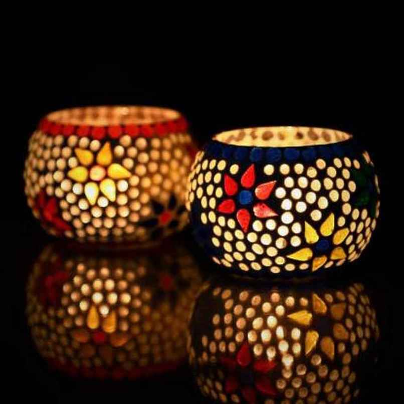 eCraftIndia Set of 2 Mosaic Glass Decorative Tea Light Holder eCraftIndia Set of 2 Mosaic Glass Decorative Tea Light Holder