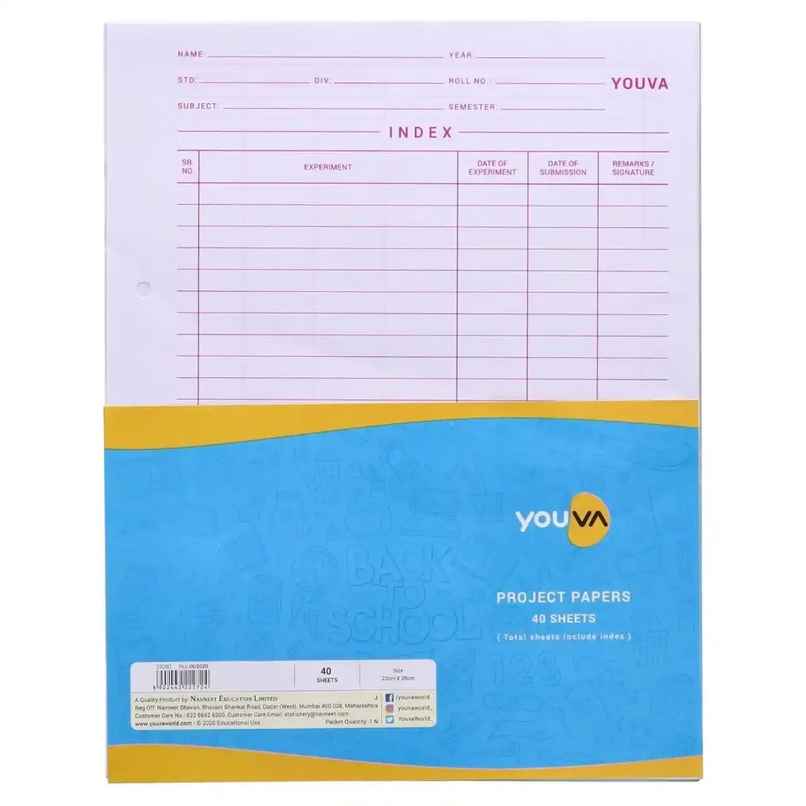 Navneet Youva Project Paper with Printed Border 1 Side Ruled / 1 Side Plain | 22 x 28cm, 40 Sheets