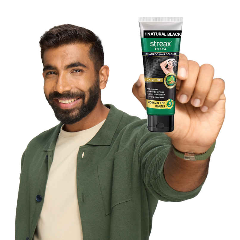 Streax Insta Shampoo Hair Colour - Natural Black, Easy Diy- Squeeze Pack