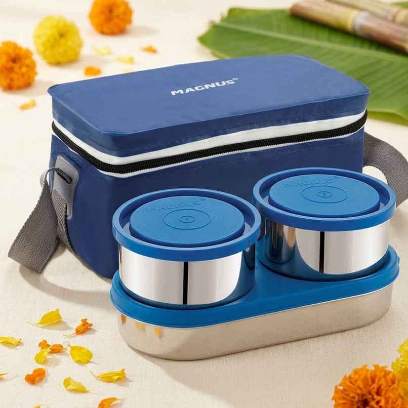 Magnus Fancy 3 Steel Lunch Box Set With Stainless Steel Washable Cover, And Stylish Carry Bag Magnus Fancy 3 Steel Lunch Box Set With Stainless Steel Washable Cover, And Stylish Carry Bag