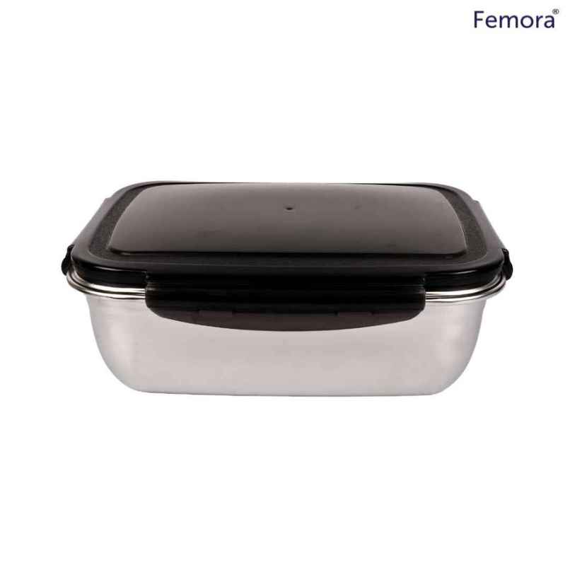 Femora High Stainless Steel Rectangular Container Leak Proof Airtight Lid 850 ml - Silver