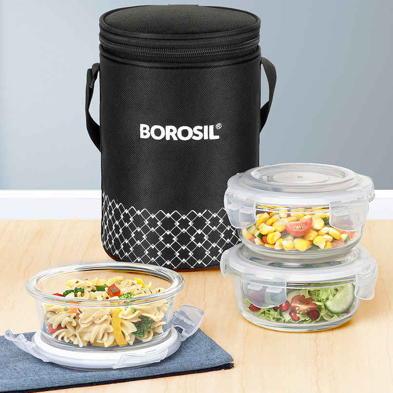 Borosil Zeal Round Glass Lunch Box with Bag | Microwave Safe | 400 ml Borosil Zeal Round Glass Lunch Box with Bag | Microwave Safe | 400 ml