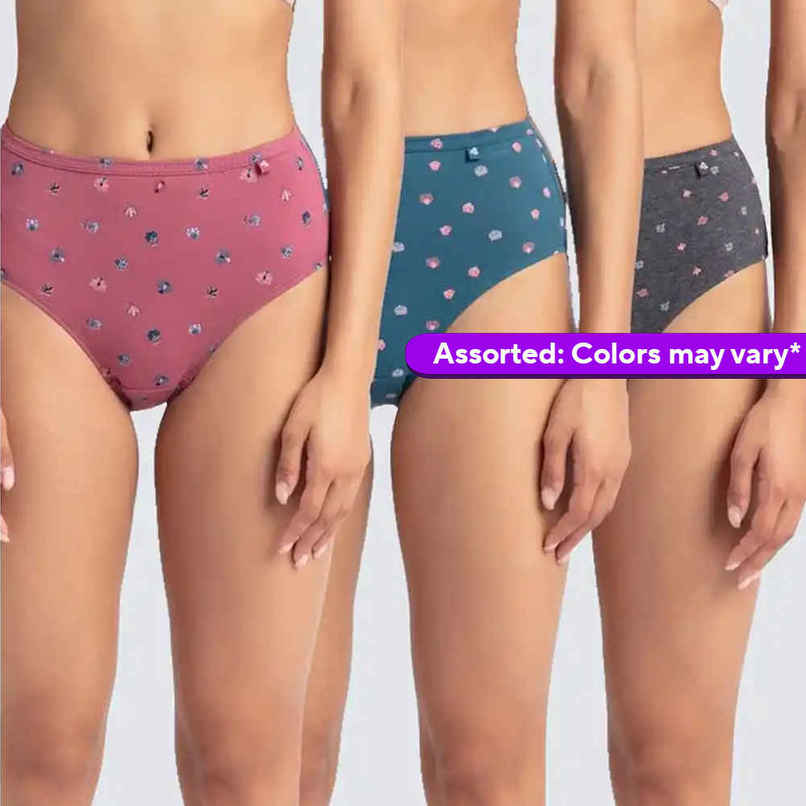 Jockey 1406 Women's Super Combed Cotton Underwear Mid Waist Hipster Panty|PO3 | Multicolor Dark assorted-S