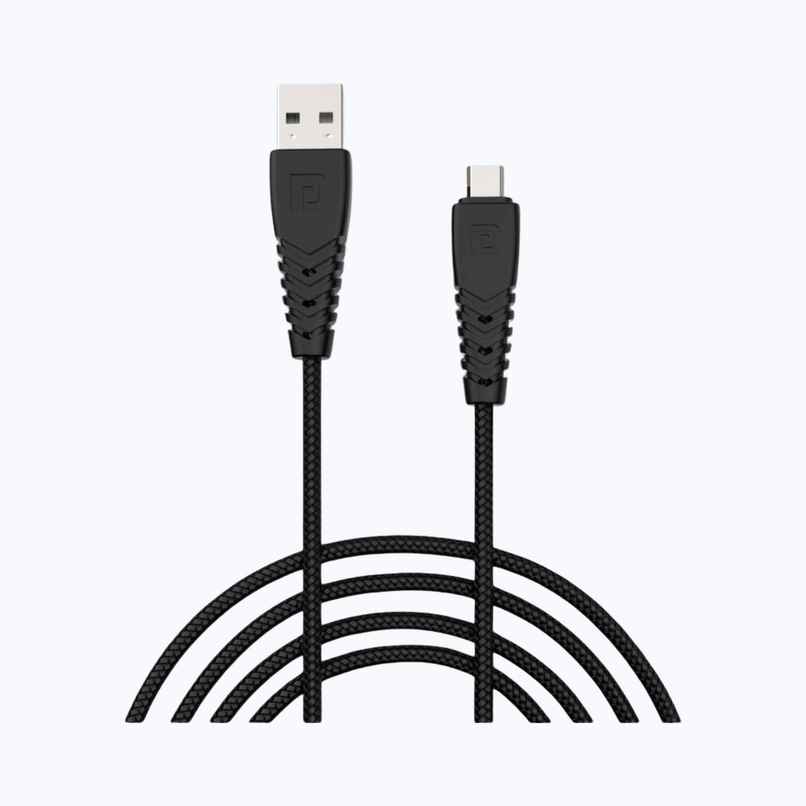 Portronics Konnect B Micro USB Cables For Fast Charging & Data Sync 3.0 Amp with PVC Heads, Nylon Braided,(1m) - Black