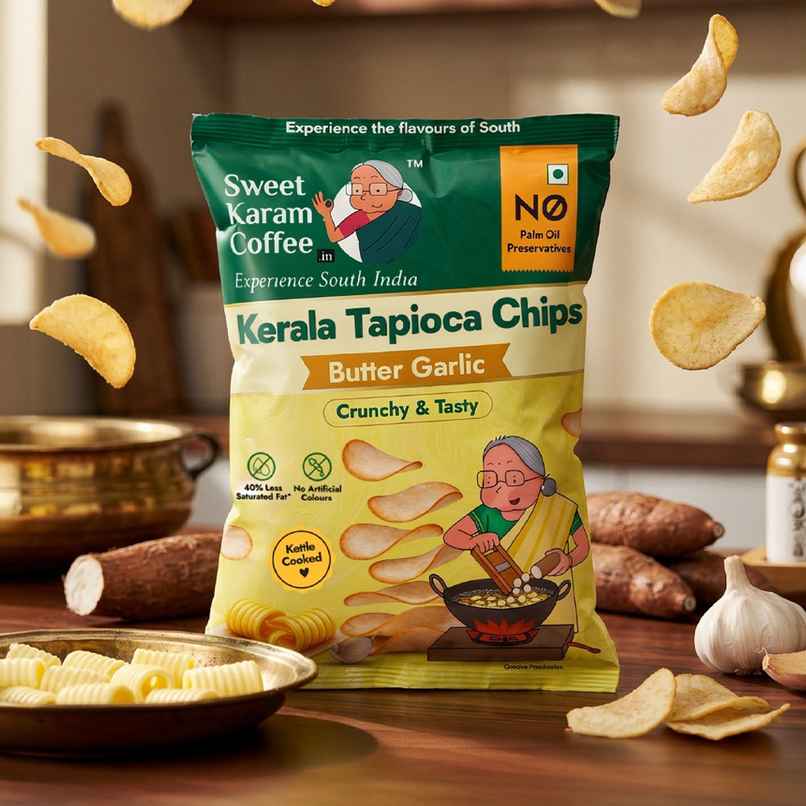 Sweet Karam Coffee Kerala Tapioca Chips | Butter Garlic | Homestyle Wafers Sweet Karam Coffee Kerala Tapioca Chips | Butter Garlic | Homestyle Wafers