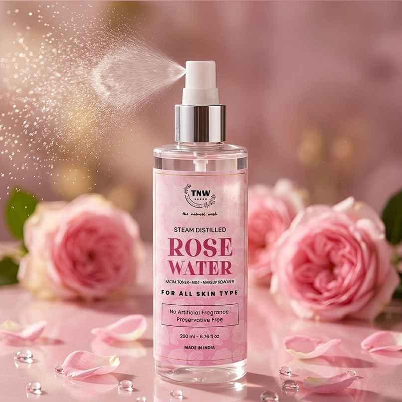TNW The Natural Wash 100% Steam Distilled Rose Water Face Toner Spray, Make Up Remover & Hydration