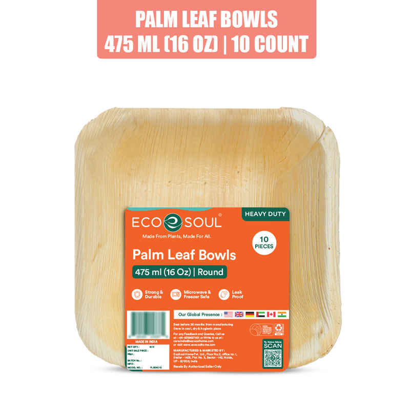 ECO SOUL | Palm Leaf Disposable Bowl | 500 ml | Square | 10 Count ECO SOUL | Palm Leaf Disposable Bowl | 500 ml | Square | 10 Count