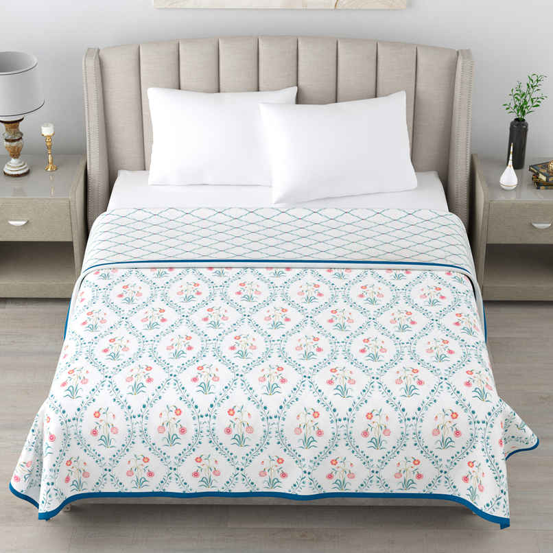 Haus & Kinder Reversible Single Bed Dohar | White & Blue - 58 x 88 in Haus & Kinder Reversible Single Bed Dohar | White & Blue - 58 x 88 in