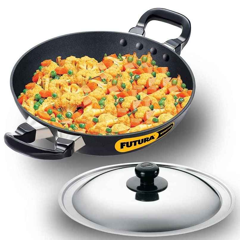 Hawkins Futura 1.5 Litre Non Stick Kadhai With Stainless Steel Lid, Kadhai Black (Nk15S)