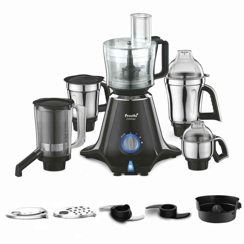 Preethi Zodiac Mg - 218 Mixer Grinder For Kitchen | 750 Watt Mixie | 5 Jars - Black