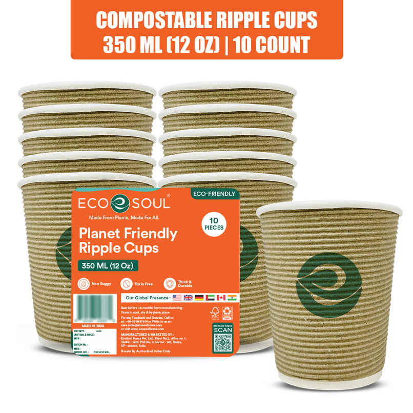 ECO SOUL | Disposable Paper Cups/Glasses | 350 ml | Ripple | 10 Count