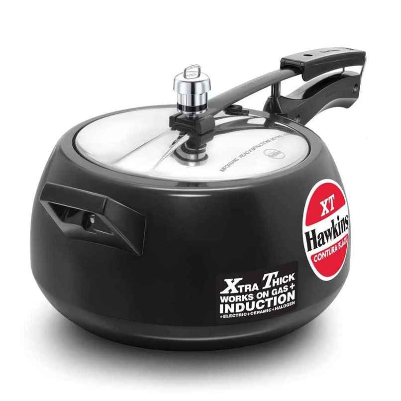 Hawkins Contura Hard Anodised Black Inner Lid Pressure Cooker - Xtra Thick & Induction Base | CXT50 5 L Hawkins Contura Hard Anodised Black Inner Lid Pressure Cooker - Xtra Thick & Induction Base | CXT50 5 L