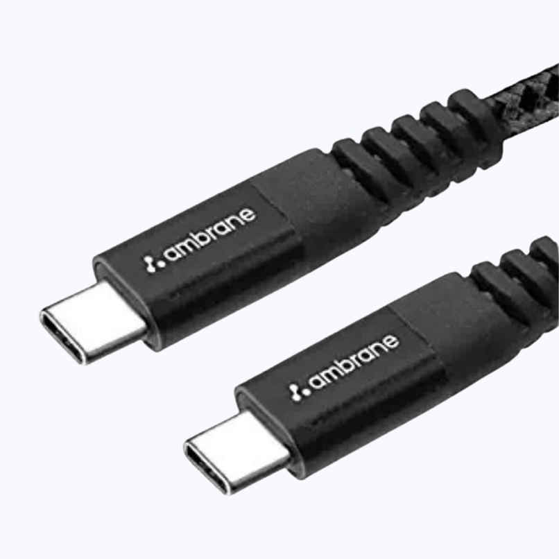 Ambrane RCTT15 Unbreakable 60W Fast Charging 1.5M Braided Type C to Type C Cable for Smartphones, Tablets, Laptops & Other Type C Devices, PD Technology, 480Mbps Data Sync - Black