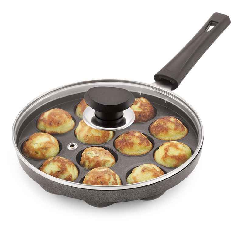 Magnus Heavy Base Non-Stick Appam Maker With Glass Black With Lid Gas Stove Compatible