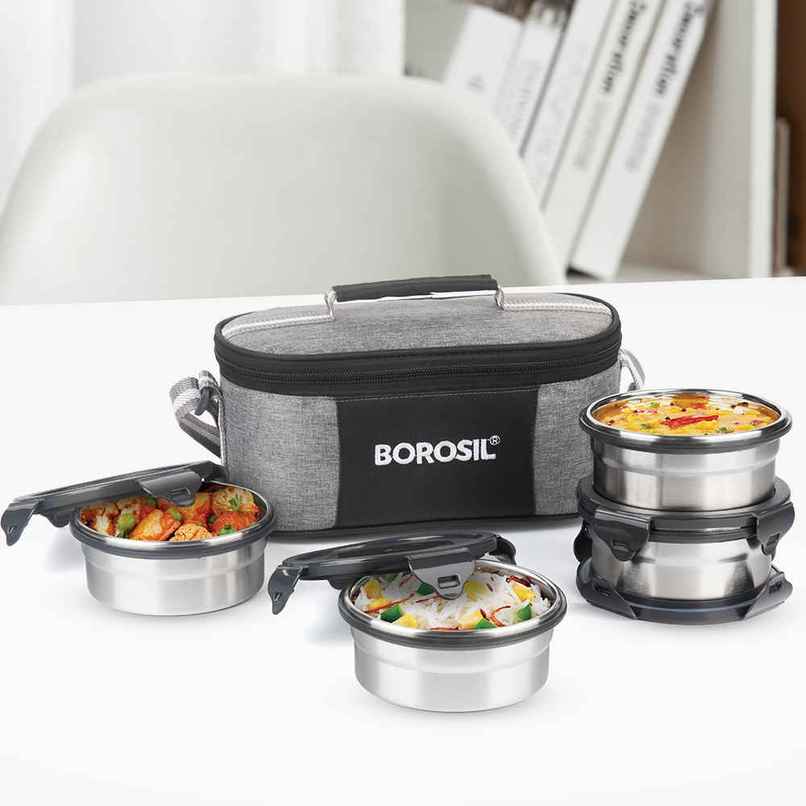 Borosil Feast Stainless Steel Lunchbox with Carry Bag Universal Tiffin for Office School College Borosil Feast Stainless Steel Lunchbox with Carry Bag Universal Tiffin for Office School College