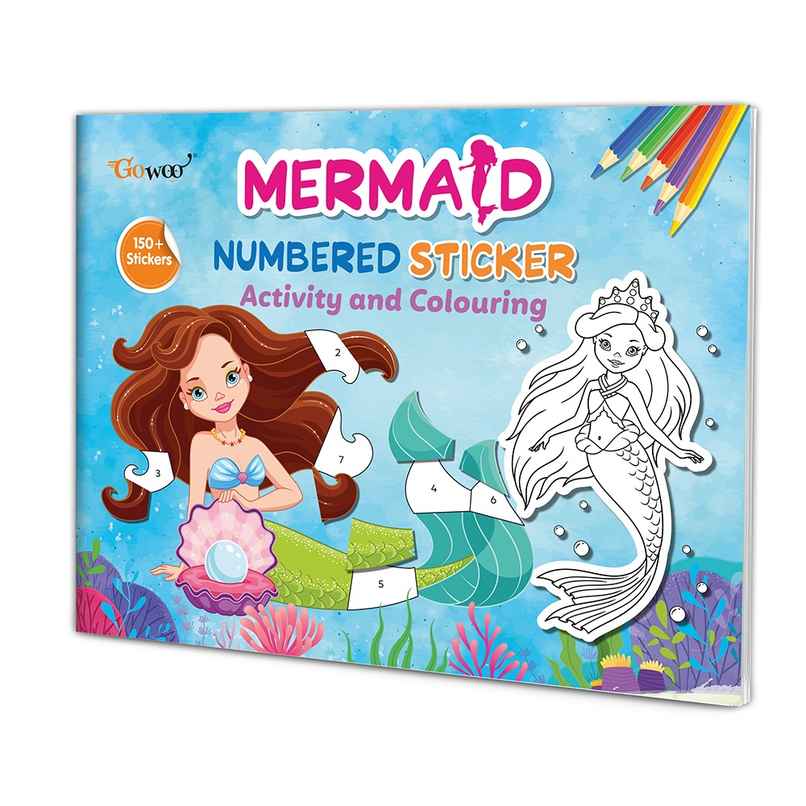 Mermaid Numbered Sticker Activity & Colouring Book for Age 3+ Kids -children Sticker Activity Book