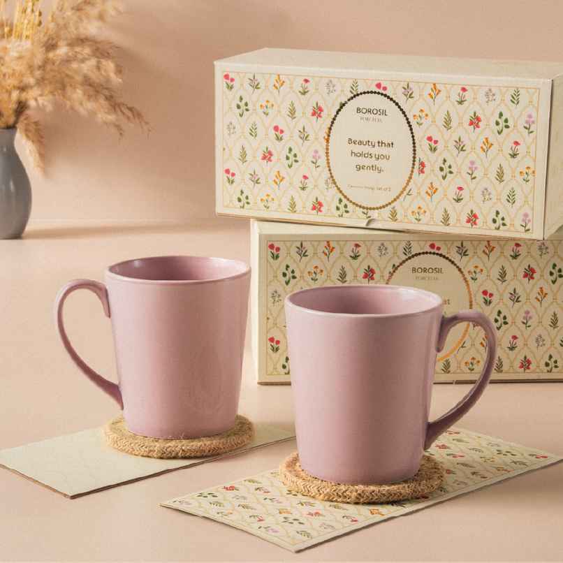 Borosil Porcelia Haven Lilac Tea Coffee Porcelain Mug Set Microwave Dishwasher Safe