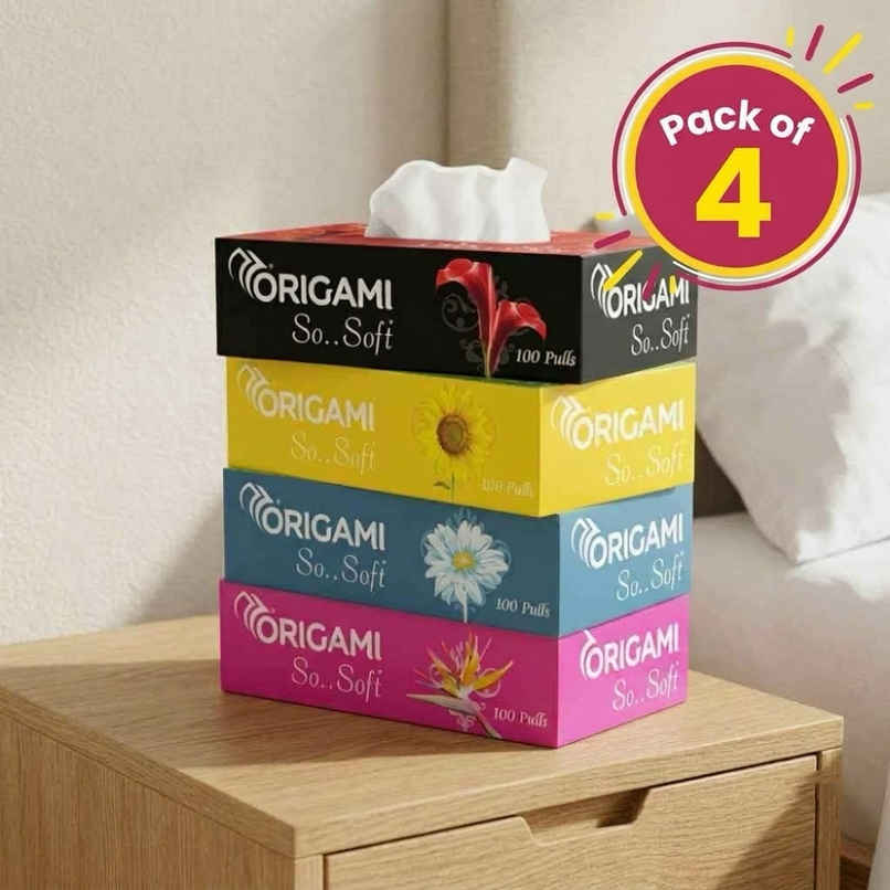 Origami So Soft Facial Tissues Box | 2 Ply | 100 Pulls Per Box | Pack of 4