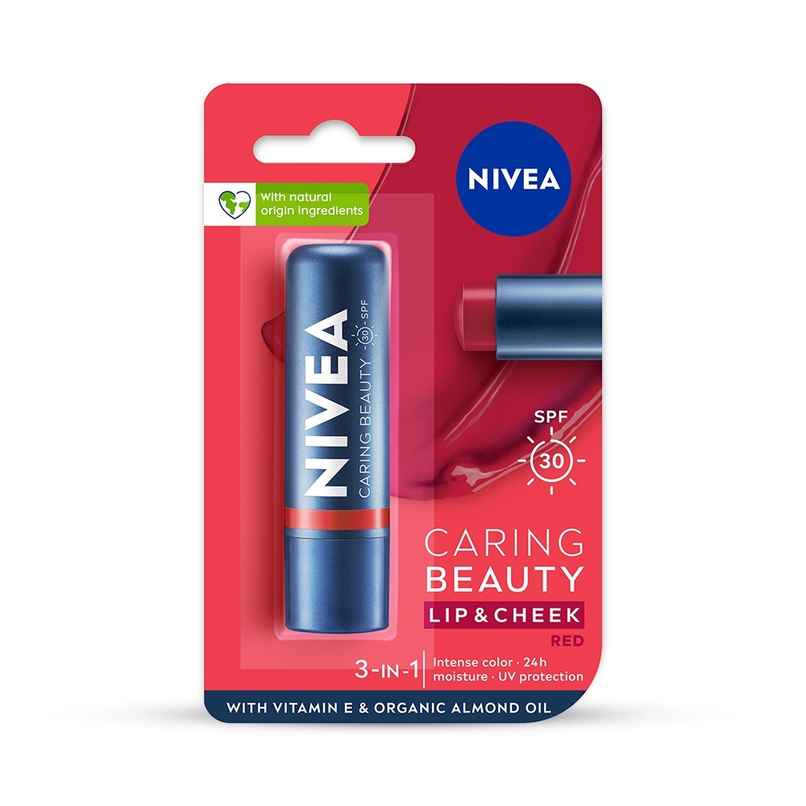 NIVEA Lip Caring Beauty Red Lip Balm | Lip & Cheek Tint with SPF 30 NIVEA Lip Caring Beauty Red Lip Balm | Lip & Cheek Tint with SPF 30