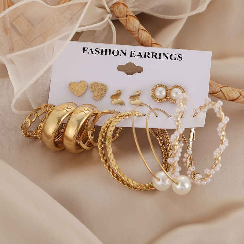 Shining Diva Fashion Latest Stylish 9 Pairs Combo Earrings for Women and Girls | 13670er