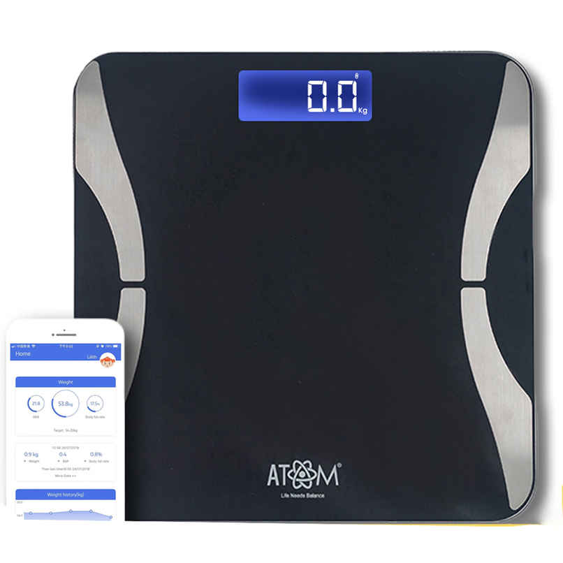 ATOM Aliston A 1010 Smart BMI Weighing Scale Capacity 180 kg | 6 Body Parameters with Mobile App ATOM Aliston A 1010 Smart BMI Weighing Scale Capacity 180 kg | 6 Body Parameters with Mobile App