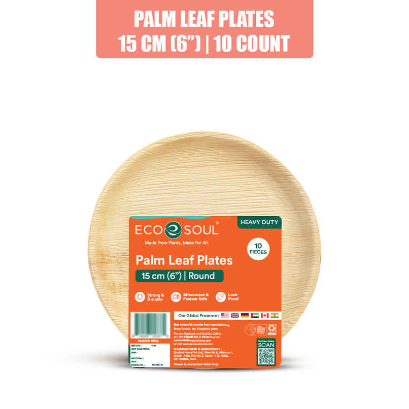 ECO SOUL | Palm Leaf Disposable Plates | 6 Inch | Round | 10 Count ECO SOUL | Palm Leaf Disposable Plates | 6 Inch | Round | 10 Count