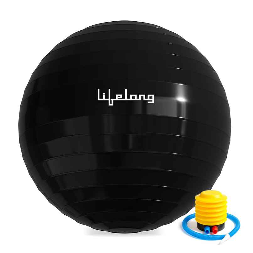 Lifelong 75cm Anti-Burst Gym Ball with Foot Pump | Black Lifelong 75cm Anti-Burst Gym Ball with Foot Pump | Black