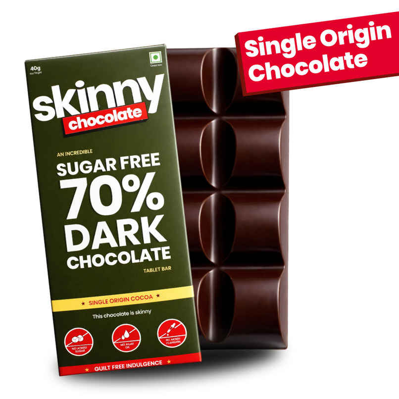 Skinny Sugar Free 70% Dark Chocolate Bar | No Added Sugar | Vegan Chocolate